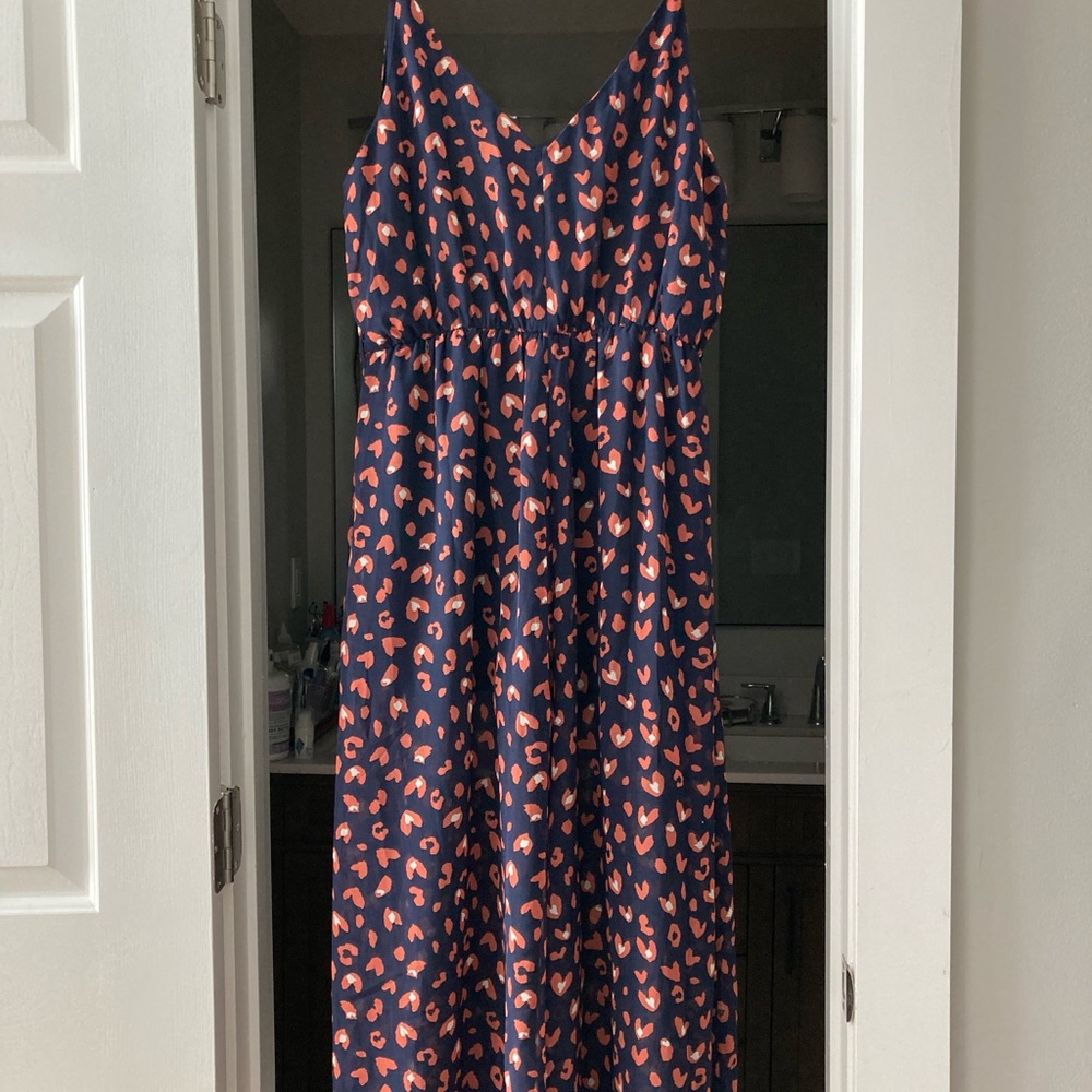 She and Sky Sz L navy /rust/white, wide leg cropped jumpsuit NWT